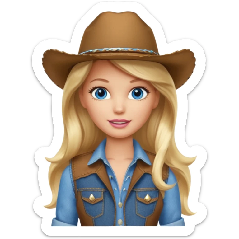 Barbie cowgirl with long blonde hair and blue eyes sticker