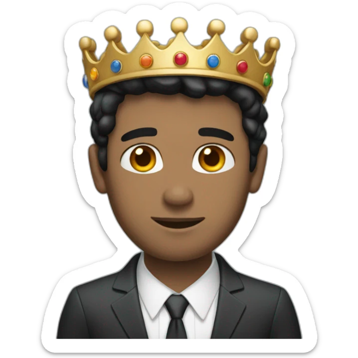 man with blue eyes and black hair wearing a crown and in office suit sticker