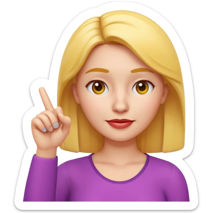Apple-style 3D emoji of a cartoon woman pointing to her forehead with one finger, friendly expression, clean and colorful design, no background. sticker