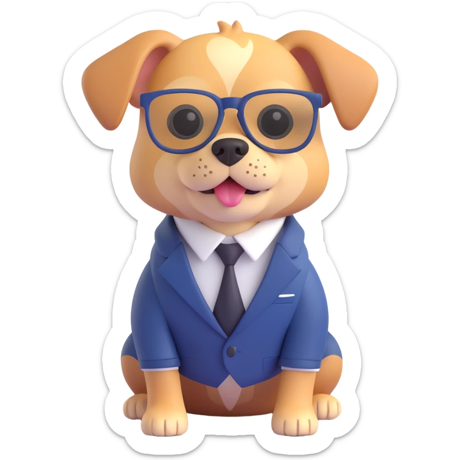 Add glasses to the dog in a suit, 3D style, realistic, detailed, keep background transparent. sticker