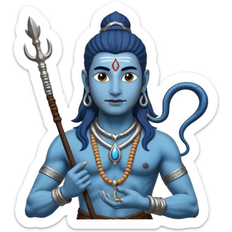 Mahadev real god  shiv not like cartoon  blue body and trishul and and had damru and nack around sanke  sticker