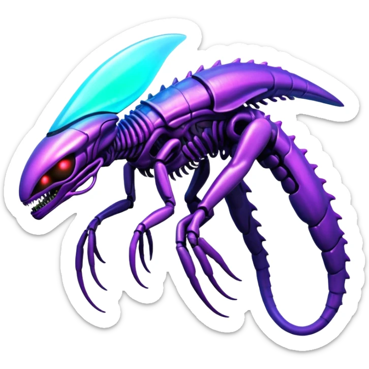 A colorful shiny futuristic neon-glowing iridescent bioluminescent xenomorph-genesect-hybrid sticker