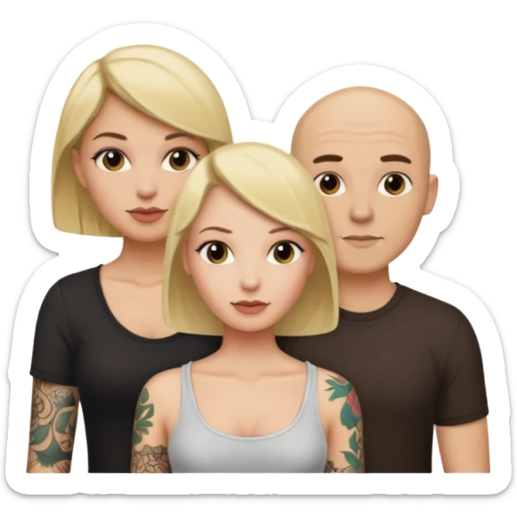 throuple blonde female brunette females bald tattoed male sticker