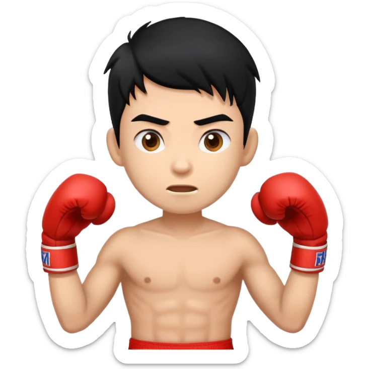 Create emoji similar to Naruto but Muay Thai boy with a lot of hair on his head. Funny and brave  sticker
