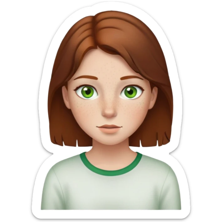 girl with brown hair green eyes and freckles sticker