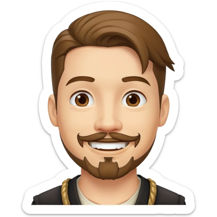 "- Nam
- 30 tuổi
- Da trắng
- Râu quai nón
-  Cướp biển caribe
- Cười tươi sticker