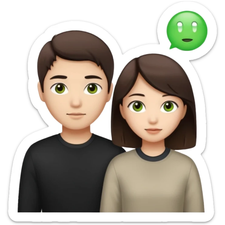 An Asian girl with brown eyes and dark brown hair, with her white boyfriend who has green eyes and light brown hair. sticker