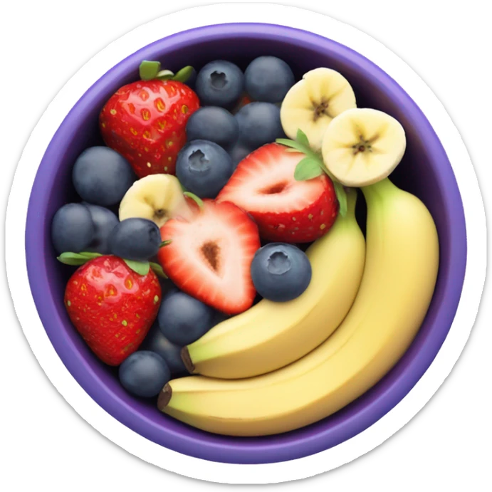 Cute açaí bowl with strawberries bananas and blueberries with a little granola sticker