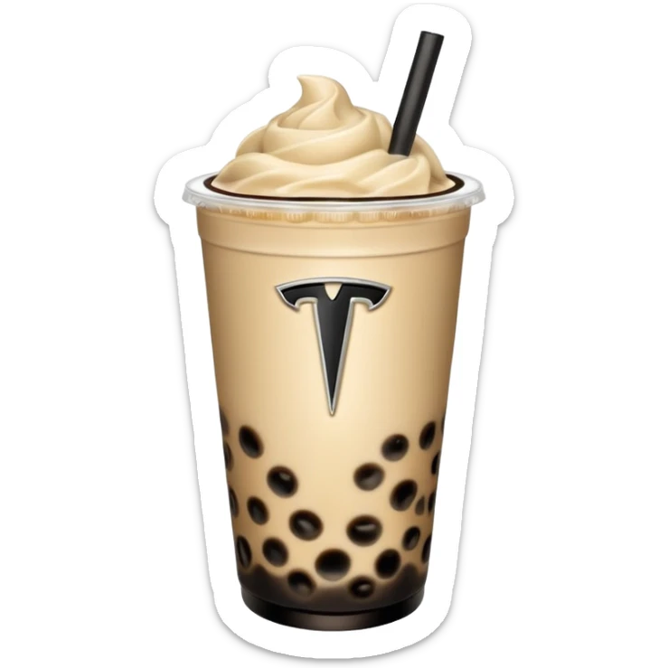 Boba tea in tesla, and with the tesla logo make it the car and the boba tea how it was cream boba tea just a little smaller to go on pinterest sticker