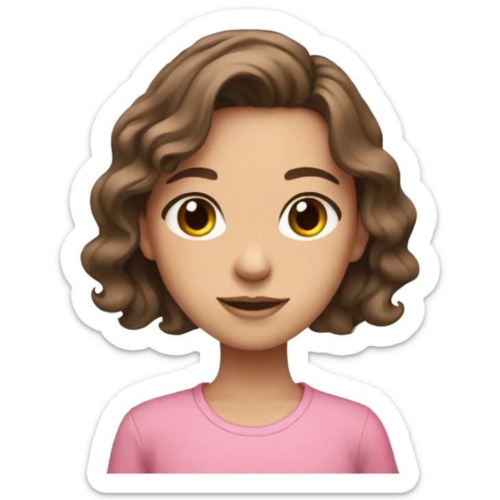 Brown hair brown eyes wavy hair girl pink shirt sticker