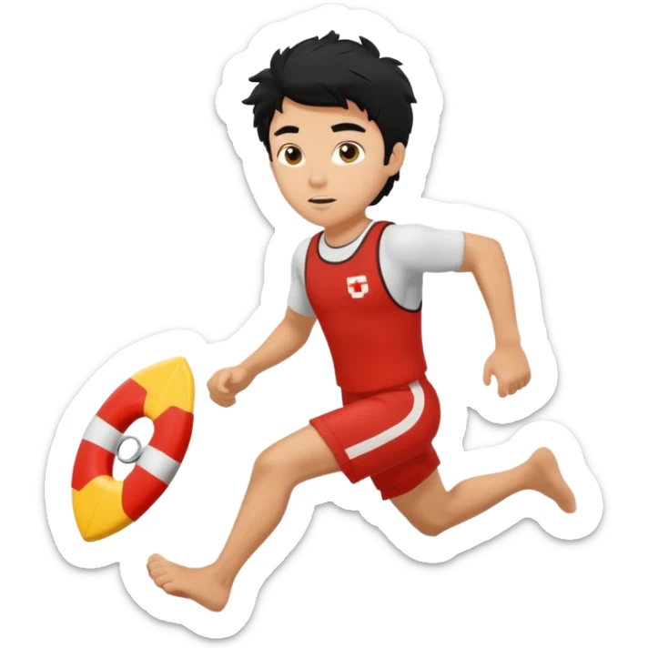 Lifeguard Teenager with Black messy hair running to save lives sticker