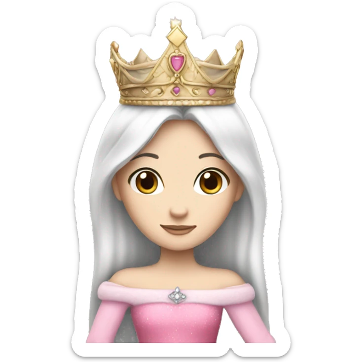 PRINCESS WHITE SKIN, STRAIGHT DARK HAIR, WITH PRINCESS CROWN, WITH PINK PRINCESS OUTFIT sticker