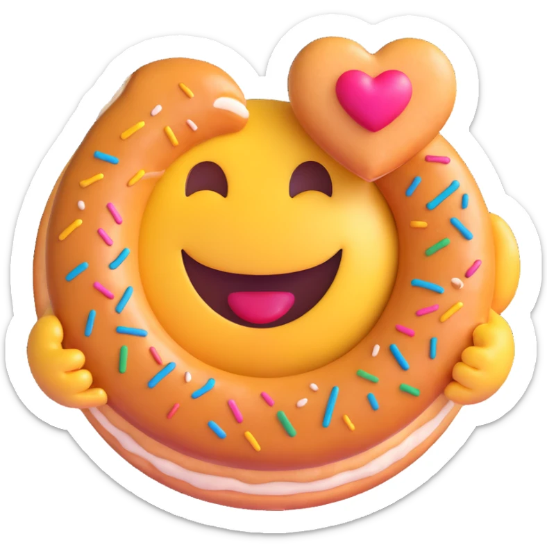 3D smiley emoji, round shape, in love: heart donut, smiling face, no body sticker