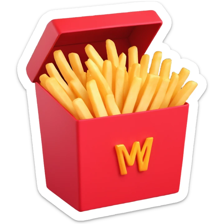Make the McDonald's French fries emoji flatter with reduced 3D shading, keeping the iconic red box and golden fries, in a simple flat look, no text. sticker