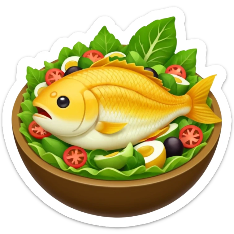 buatkan emoji salad namun berbentuk ikan 🐟 yang chubby untuk discord emoji tentang mancing untuk announcement  sticker