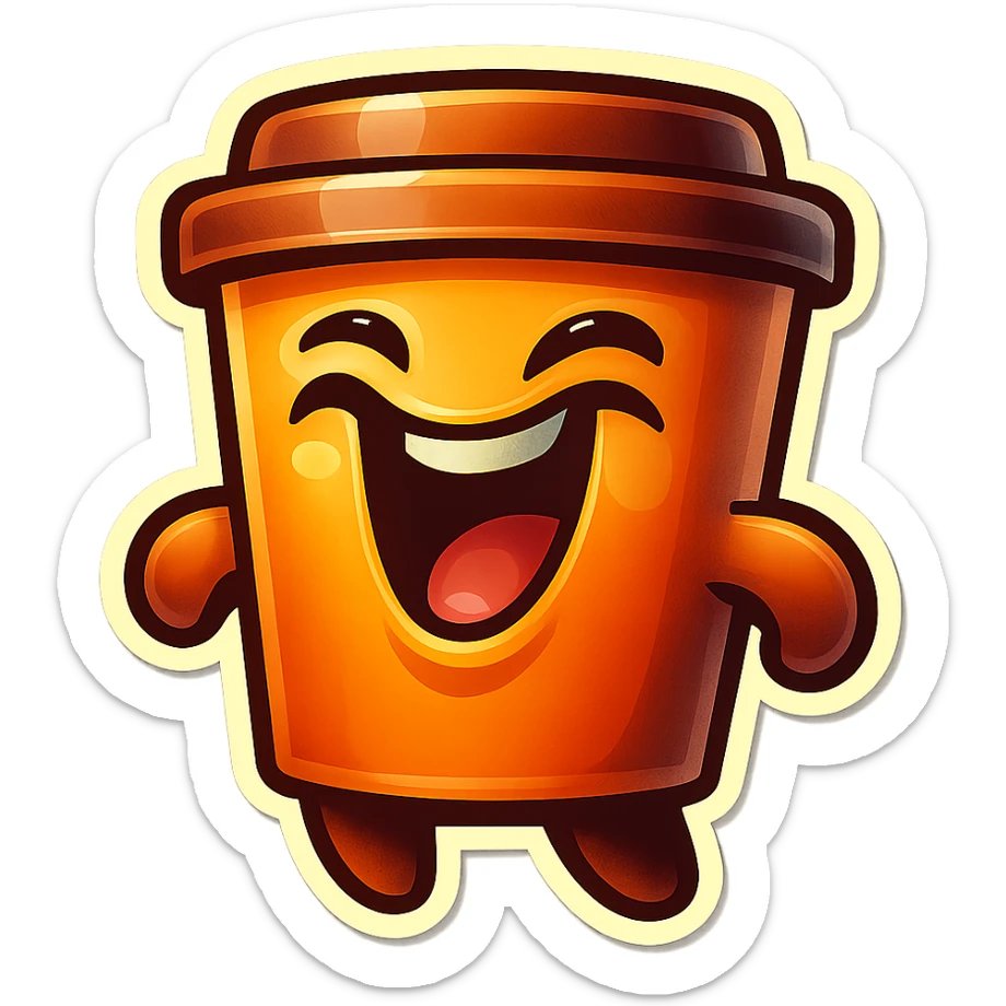 Tall coffee cup, laughing dramatically at self sticker