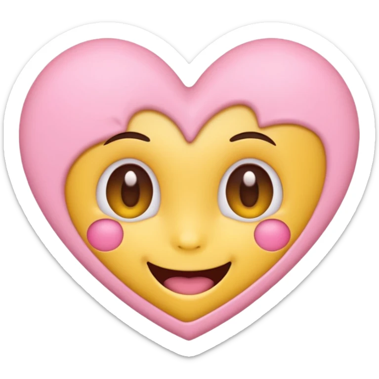cute emoji, heart eyes, playful grin, pastel pink and yellow, no background sticker