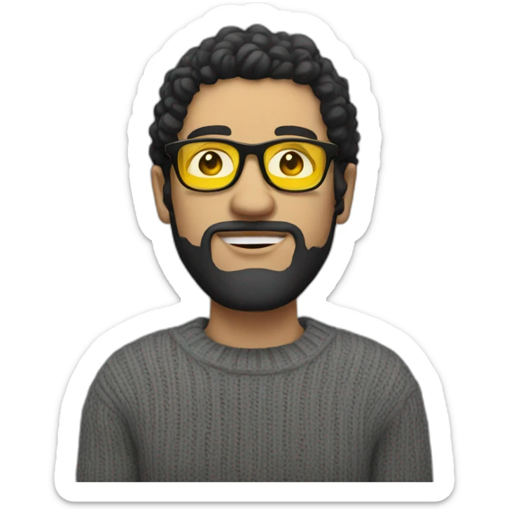 White man with yellow tinted glasses and black hair in a jumper sticker