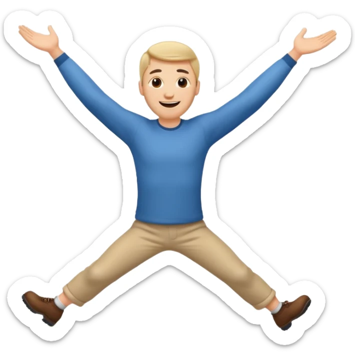 apple style emoji of a man spinning head over heels past a mountain, arms outstretched sticker