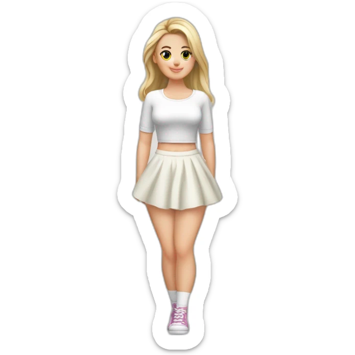 full body curvy caucasian-beauty-long-white-socks short wide windy skirt bikini both sides sticker