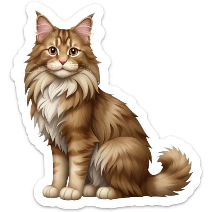 cinematic-[maine coon cat]-realistic-full-body-sitting-emoji,-tail-curled-playfully-around-its-paws,-head-tilted-dramatically,-scruffy-[maine coon]-fur,-simplified-yet-realistic-focused-features,-highly-detailed,-glowing-with-an-almost-sarcastic-glow sticker
