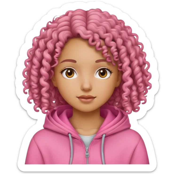 Přezky girls with curly hair nad pink hoodie sticker