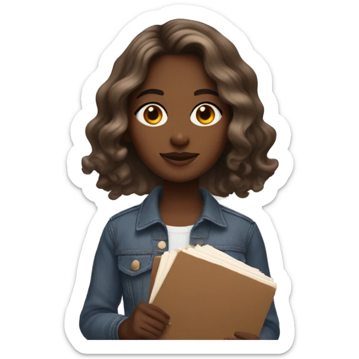 brown artist girl holding a palette with wavy mid length hair sticker