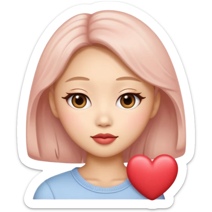 “Cartoon emoji of Jennie kim, heart-shaped face, almond upturned eyes, defined jawline, soft blush, chic expression sticker