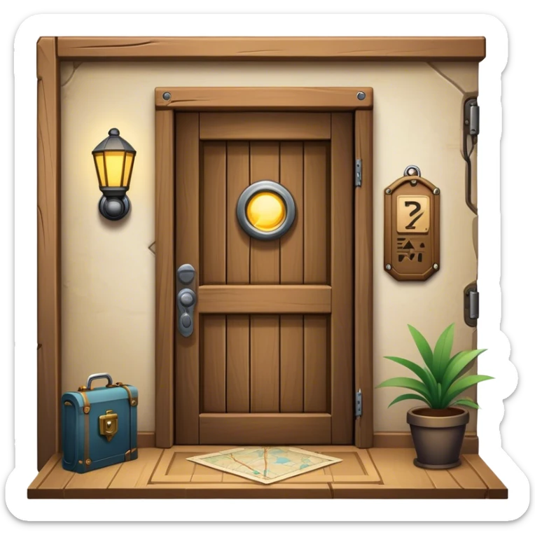 An icon representing an urban escape room adventure, with a locked door, mysterious clues, and a flashlight. Around the design, hidden symbols and a map guide the way through an indoor or city-based quest. A dynamic, immersive look, evoking thrill and the challenge sticker