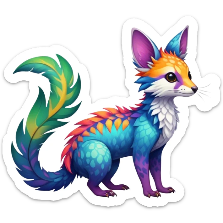Feral Rare Fantasy vibrant colorful tropical Vernid-Trico-species by LiLaiRa, random markings, tufted tail, tufted ears, full body sticker
