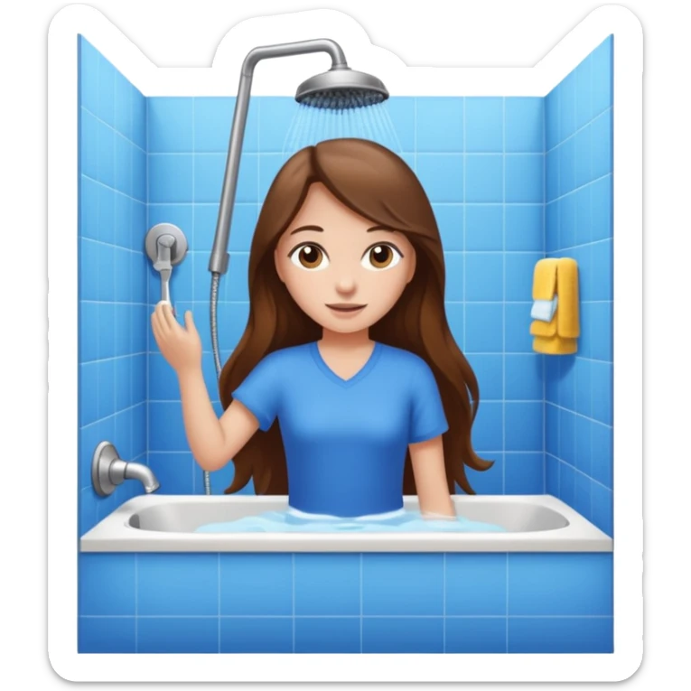 beautiful girl with long brown hair constructing new bathroom area with new shower and amenities  sticker