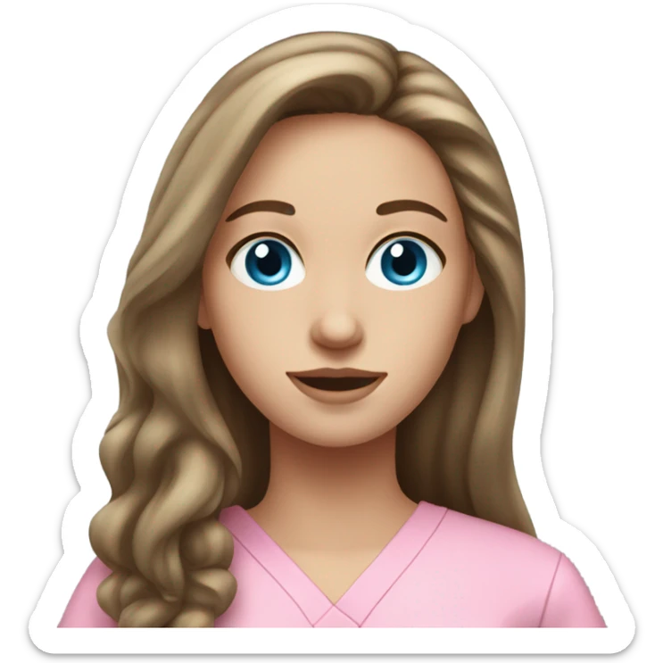 White girl with long brown hair with blue eyes in pink scrubs  sticker