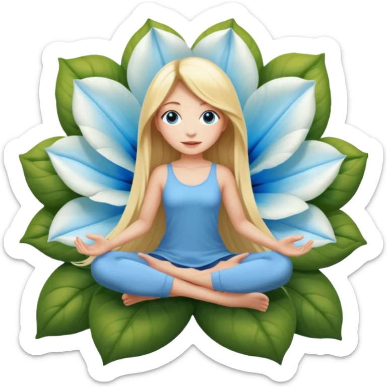full body woman long blonde hair blue eyes white skin sitting inside giant flower bloom sticker
