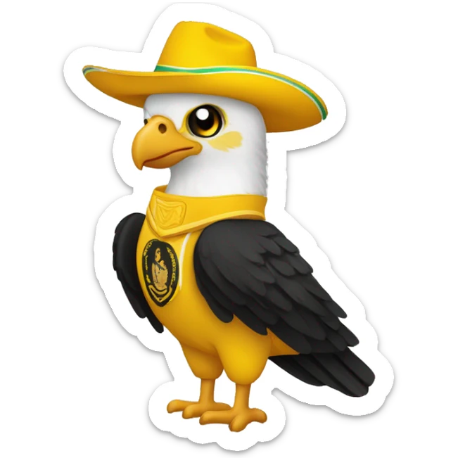 un águila llamado luka, vestido con uniforme amarillo y negro con logotipo de águila y banderea de México. con el pulgar arriba por el buen trabajo sticker