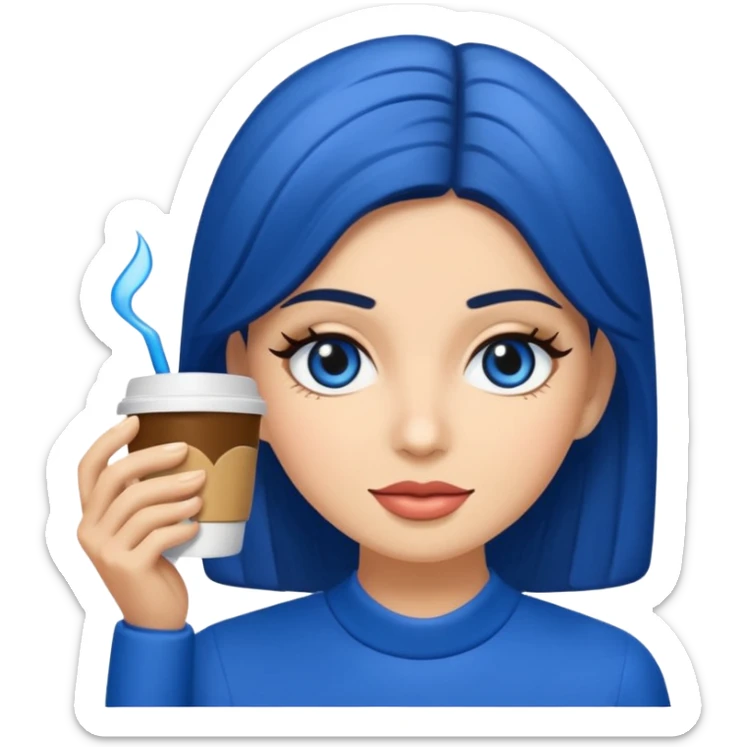 Memoji piel morena ojos cafés cabello largo color azul con esté 🖕🏻emoji sticker