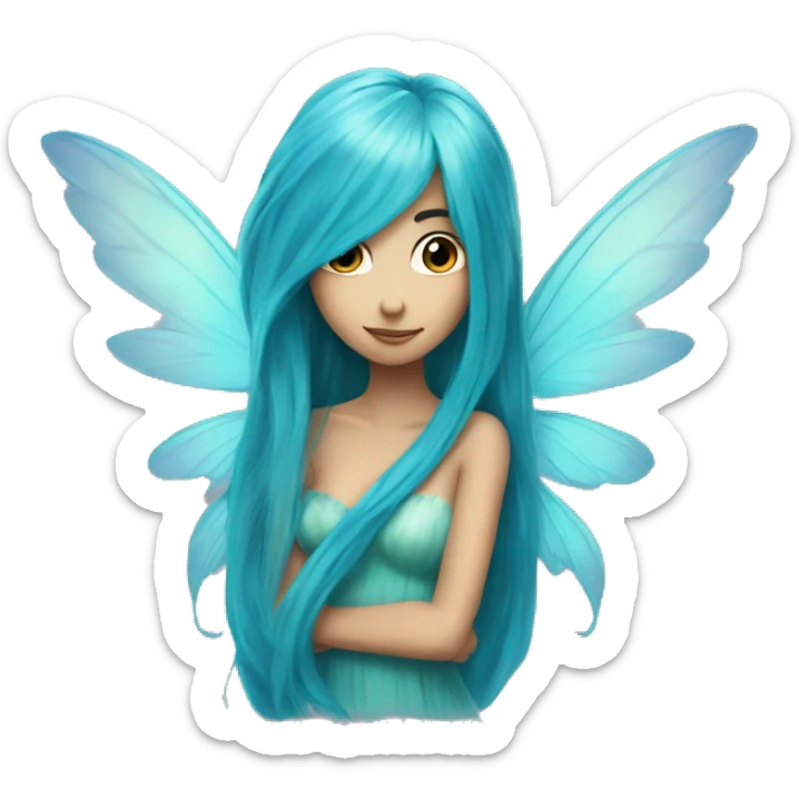 Beautiful, fairy, blue, turqoise, long hair, big wings sticker
