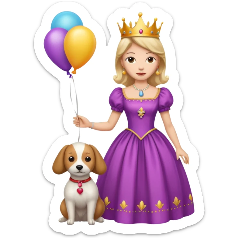 queen wearing dress, holding balloon in shape of number dog sticker