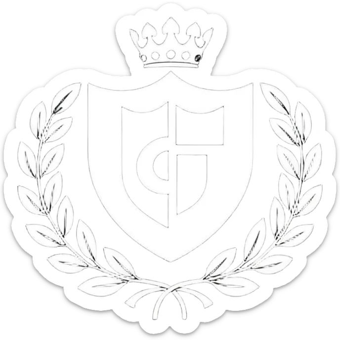 Es un escudo con forma clásica de heráldica, dividido en cinco franjas verticales alternadas en negro y blanco. En la parte superior tiene las siglas “GYE” y en la parte inferior el año “1908”. El diseño es simple, simétrico y con colores tradicionales blanco y negro. sticker