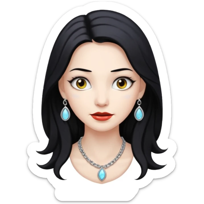 Female with Silver Necklace, grey skin,long hair, more bright silver,hihligt necklace, different expressions. sticker