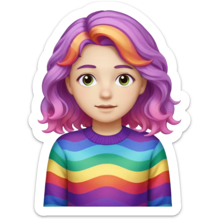 Lila renkli dalgalı saç beyaz tenrengi hafif çekik gözlü uzun kollu gökkuşağı swit sticker