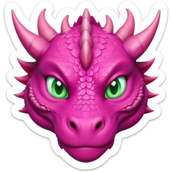  big face adult female feminen dark pink dragon with green eyes front view sticker