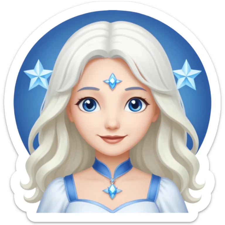 Good Witch of the North from the Wizard of Oz with long white hair, blue eyes, white outfit sticker