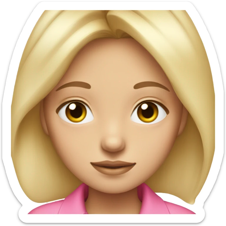 Blonde girl with hazel eyes, has long and thick eyelashes, wearing a pink shirt sticker