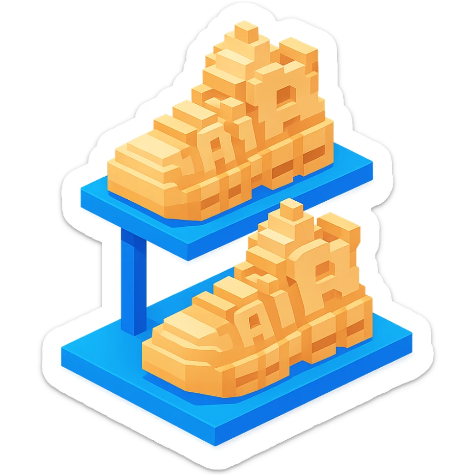 two pairs of Nike Air More Uptempo sneakers in beige on a display stand sticker