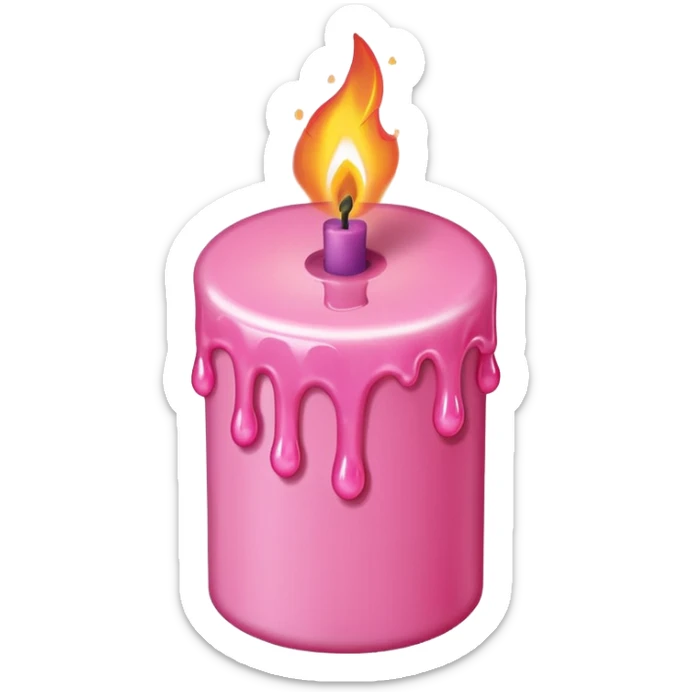 A drawing of a flaming pink candle that could be used at a romantic dinner table. The camera should be isometric at a 45-degree angle. sticker