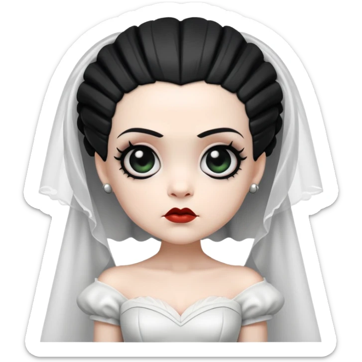 cute chibi Bride of Frankenstein with big eyes and black and white hair sticker
