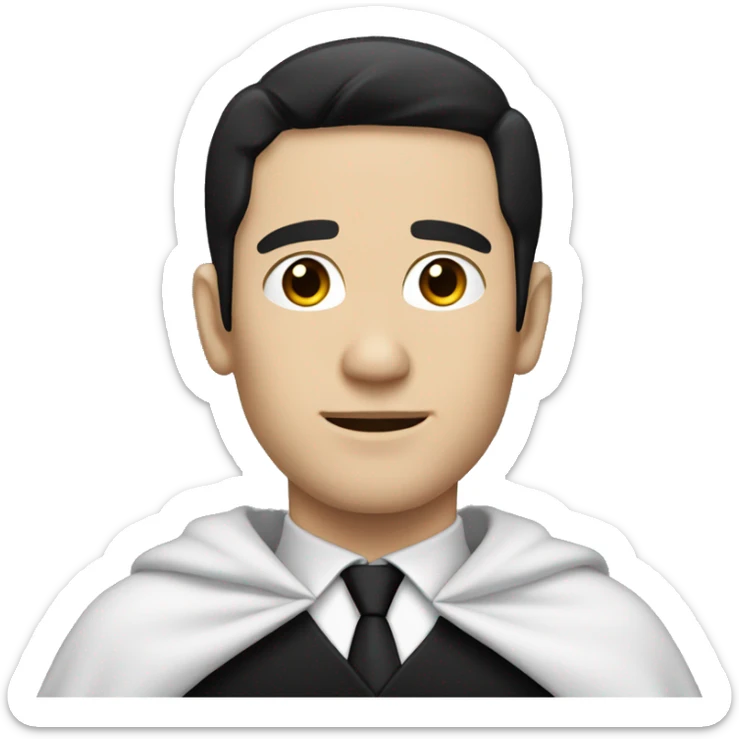 White skin man with black hair, wearing a suit with a black cape on the shoulders sticker