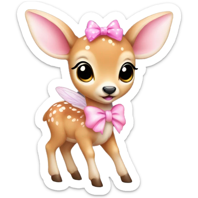baby deer with fairy wings and a pink bow around its neck  sticker