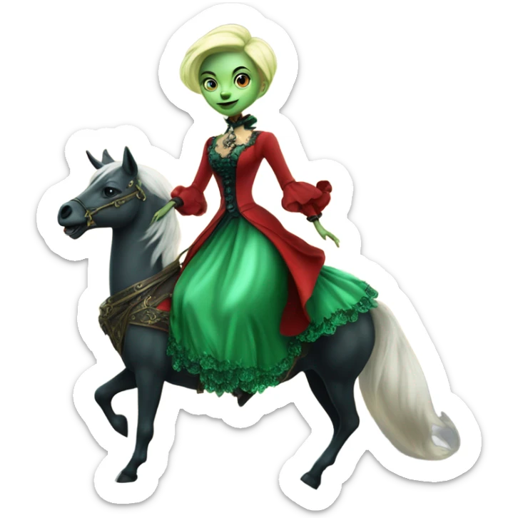 "galora green blonde alien woman" in red Victorian dress elegant, full body, on pegaso sticker
