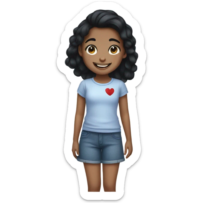 smiling girl with black hair and a heart shaped birthmark on her cheek sticker